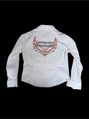 Y2K Harley-Davidson Pinstripe Textured Button-Up with Embroidered Logos